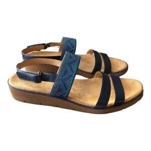 Naturalizer Dynamic Beaded Navy Blue Leather Ankle Strap Sandals‎ 9.5N